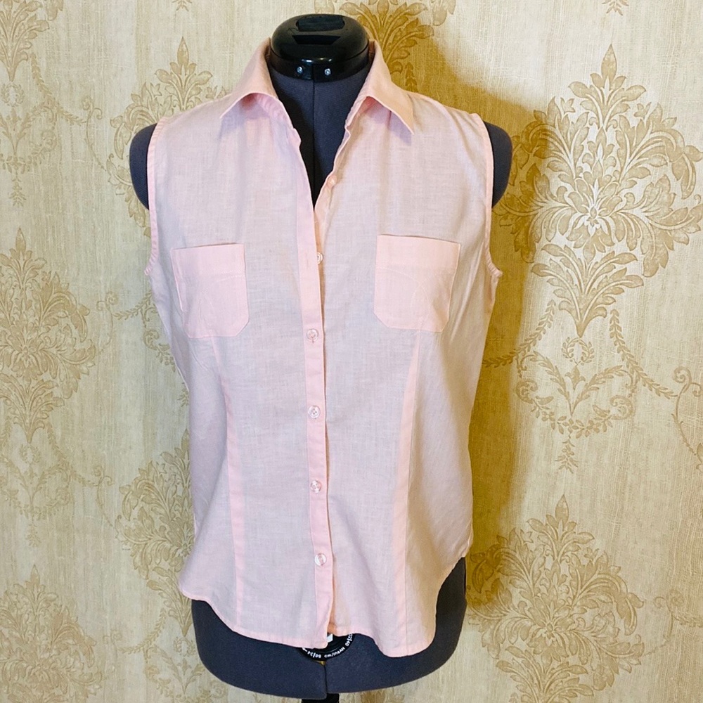 Calvin Klein Jeans Petal Pink Linen Button Down Sleeveless Tank S